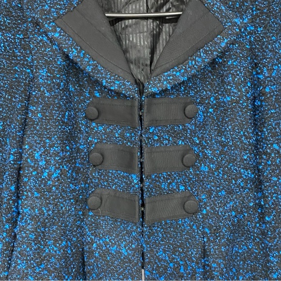 Nanette Lepore Tweed Cropped Military Style Blue Black Vamp Blazer Medium - Picture 2 of 7
